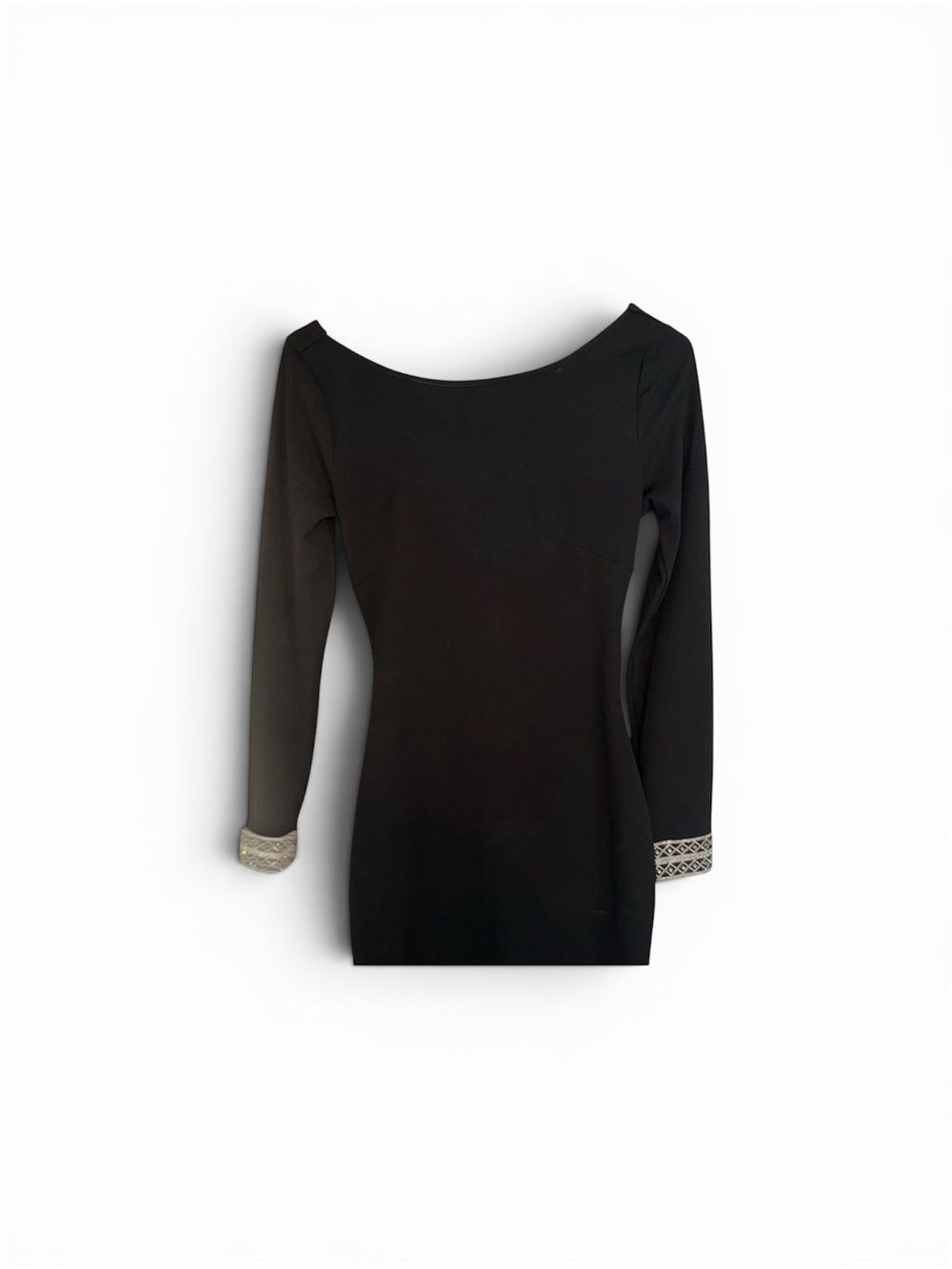 Black Long-Sleeve Boatneck Top with Embellished Cuffs